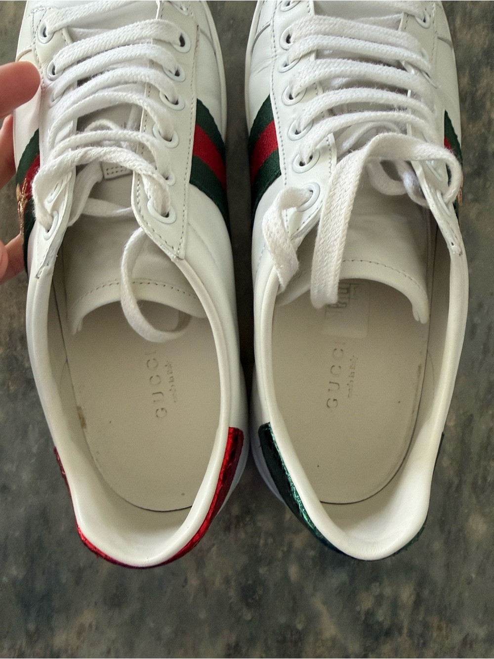 Gucci White Leather Sneakers with Green and Red Web and Gold Bee - Picture 7 of 7